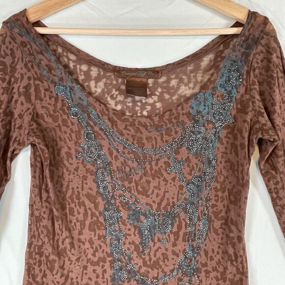 Cowgirl Tuff Co VTG Burnout L/S Top Womens SIZE MEDIUM Shirt Western Y2k Rodeo - Picture 1 of 10